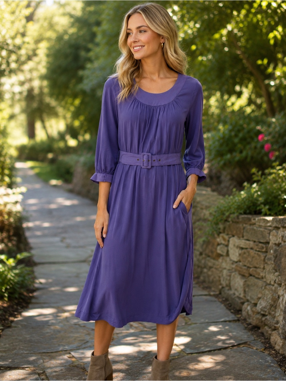 Dex Lavender Midi Dress with Belt